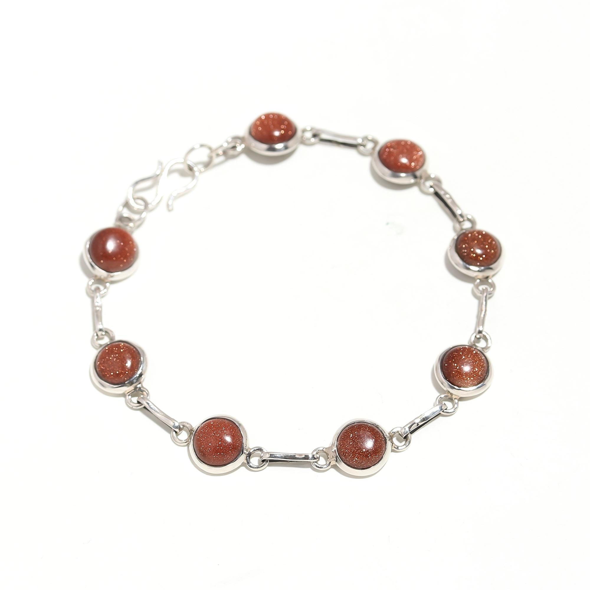 Synthetic sun stone Silver Bracelet.