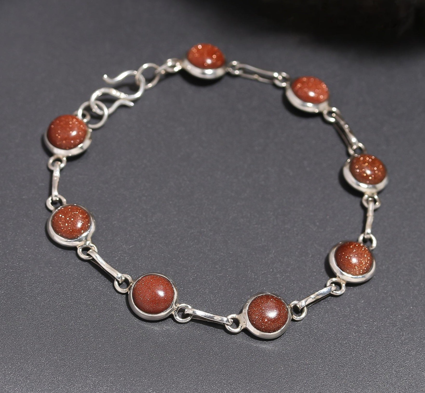 Synthetic sun stone Silver Bracelet.