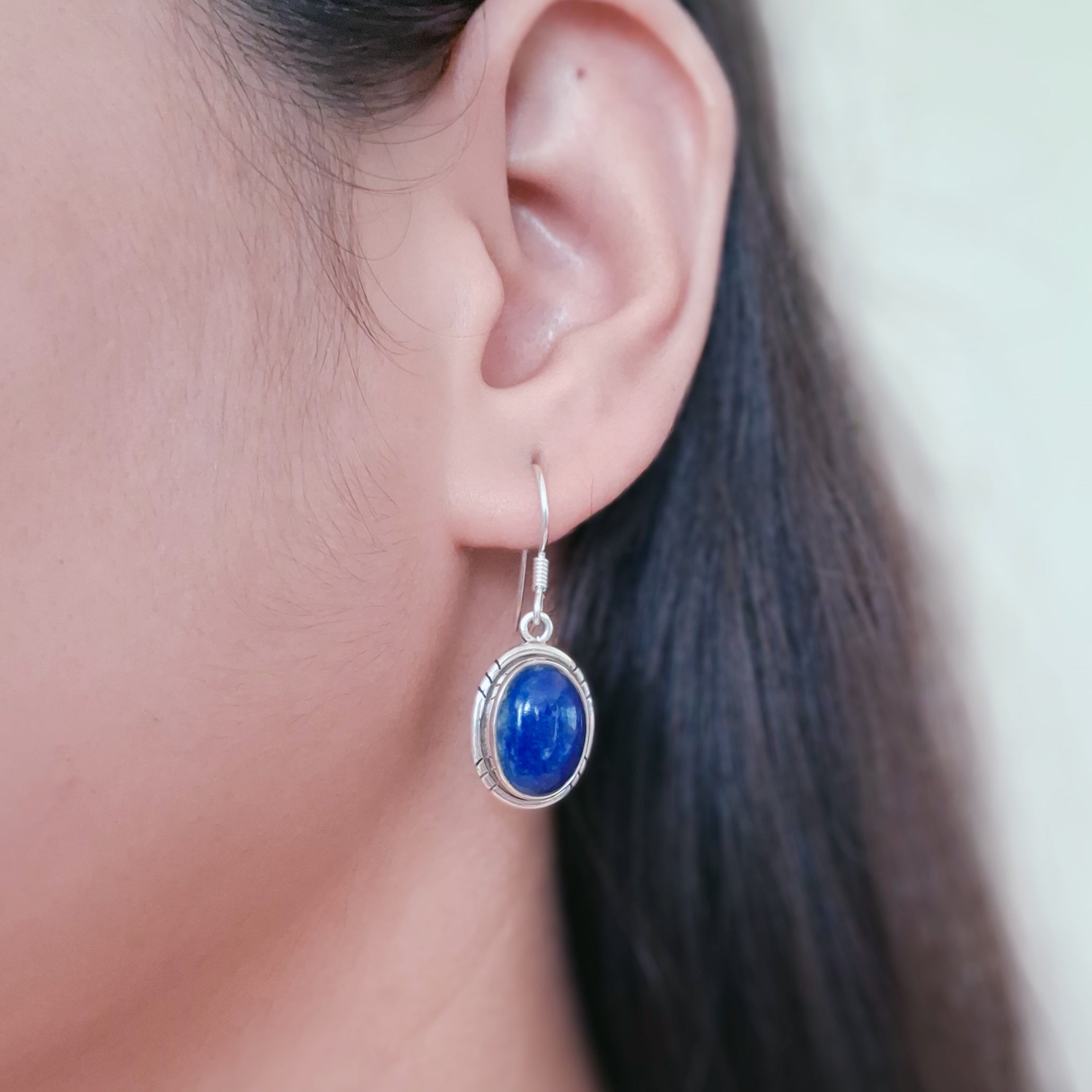 Cabochon Drop Lapis Lazuli Silver Earrings