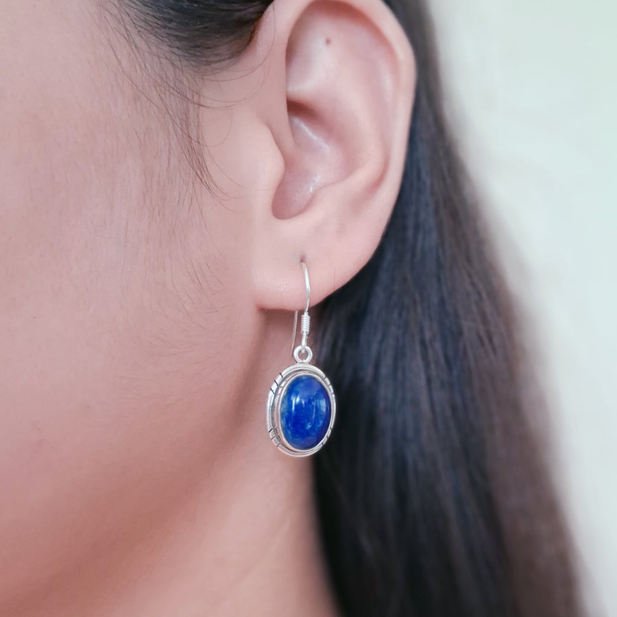 Cabochon Drop Lapis Lazuli Silver Earrings