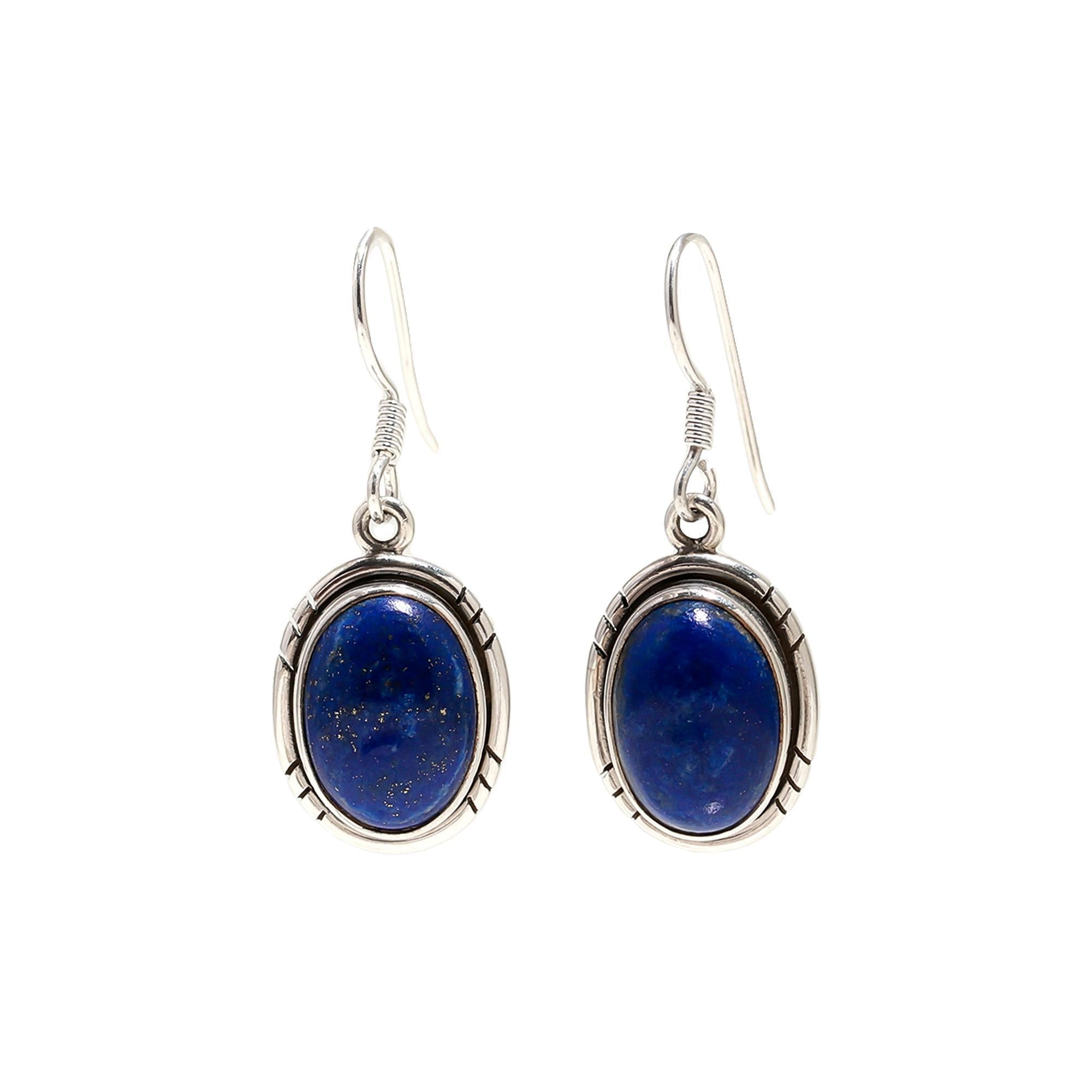 Cabochon Drop Lapis Lazuli Silver Earrings