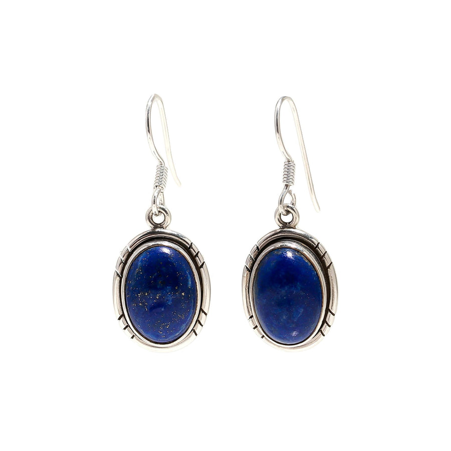 Cabochon Drop Lapis Lazuli Silver Earrings