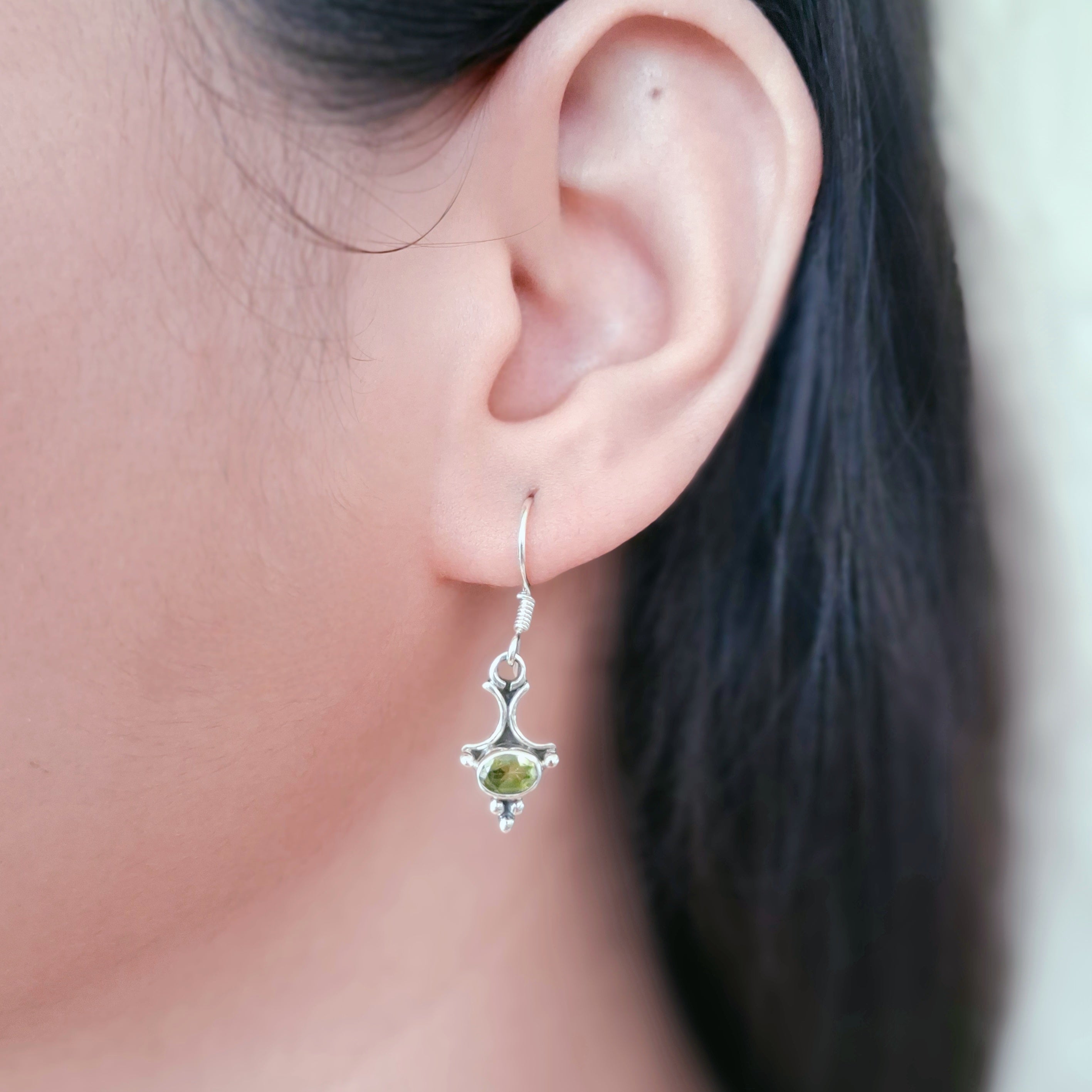 Oval Peridot Silver Earrings