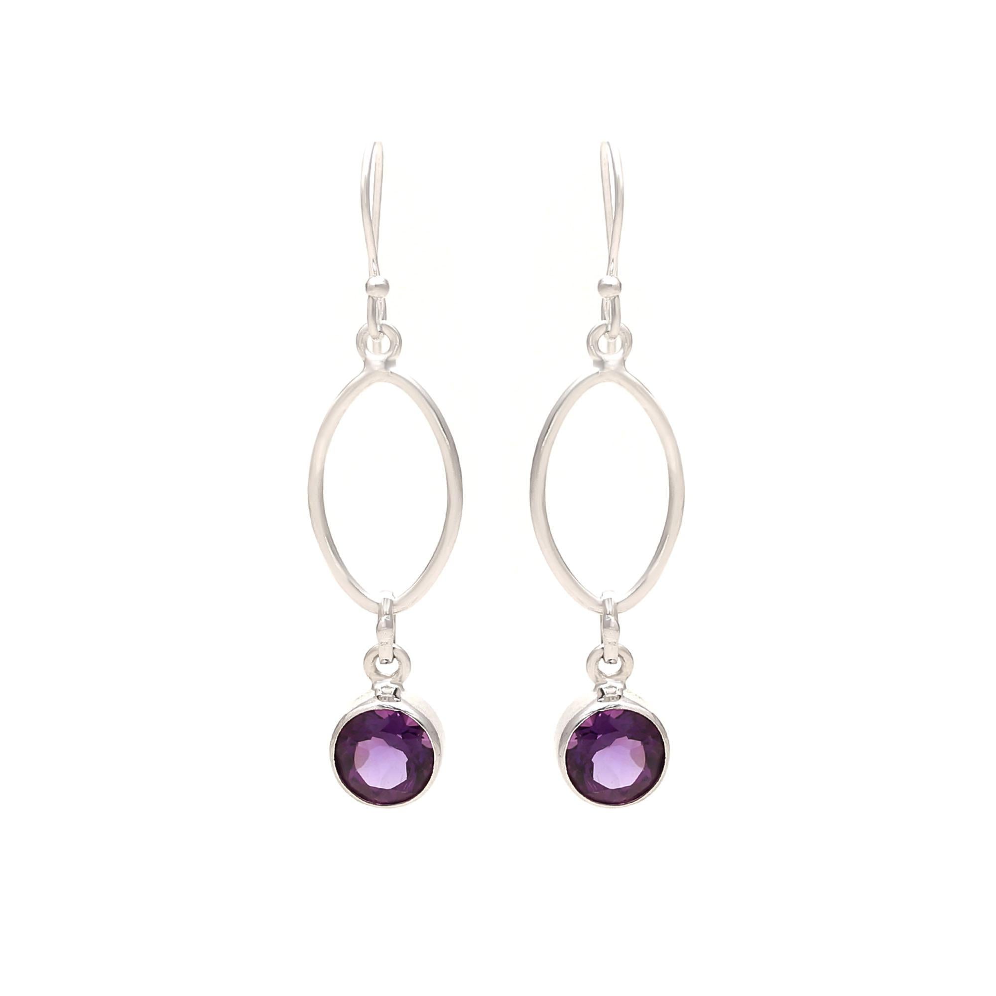 Round Amtheyst Silver Earrings