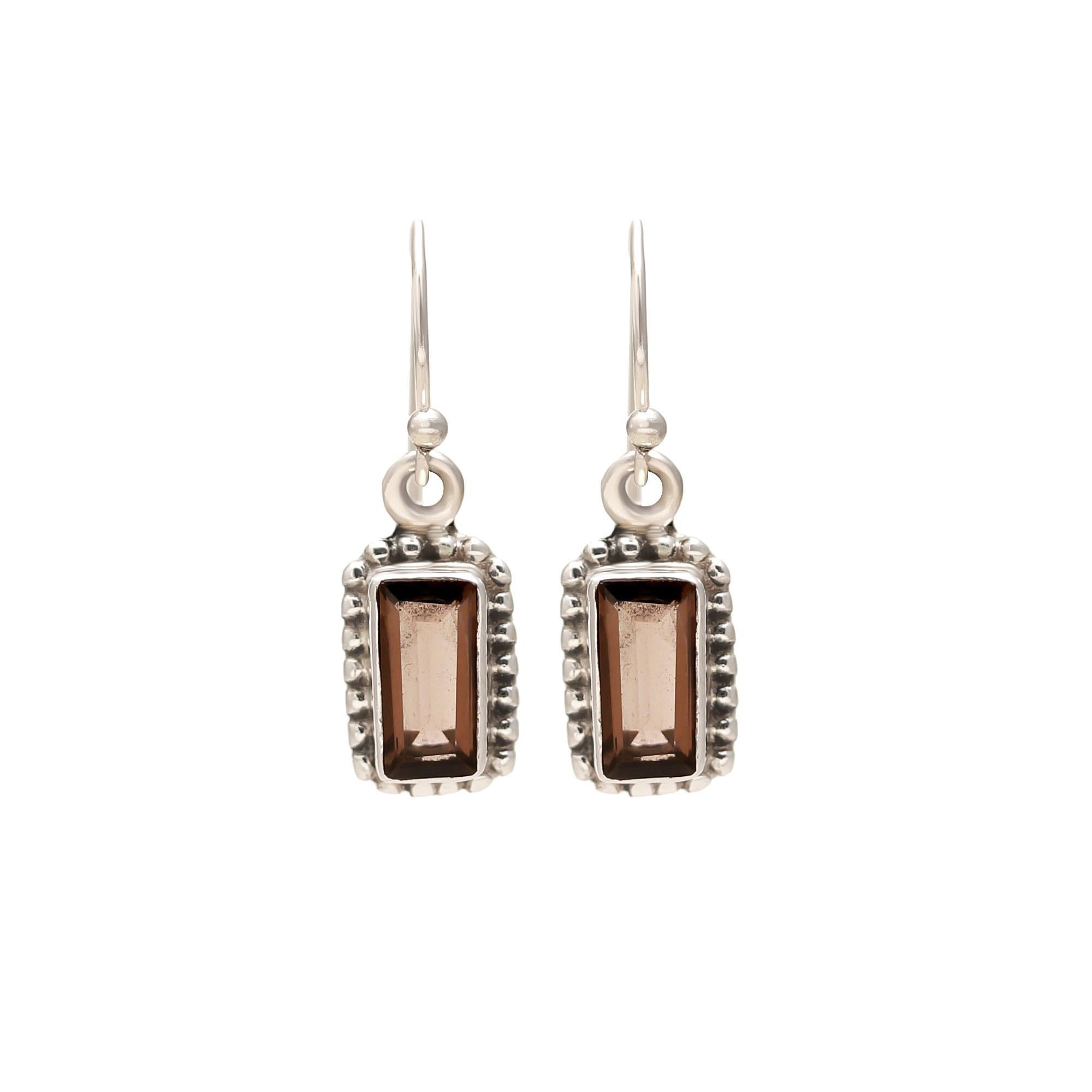 Radiant cut Smoky Topaz Silver  Earrings