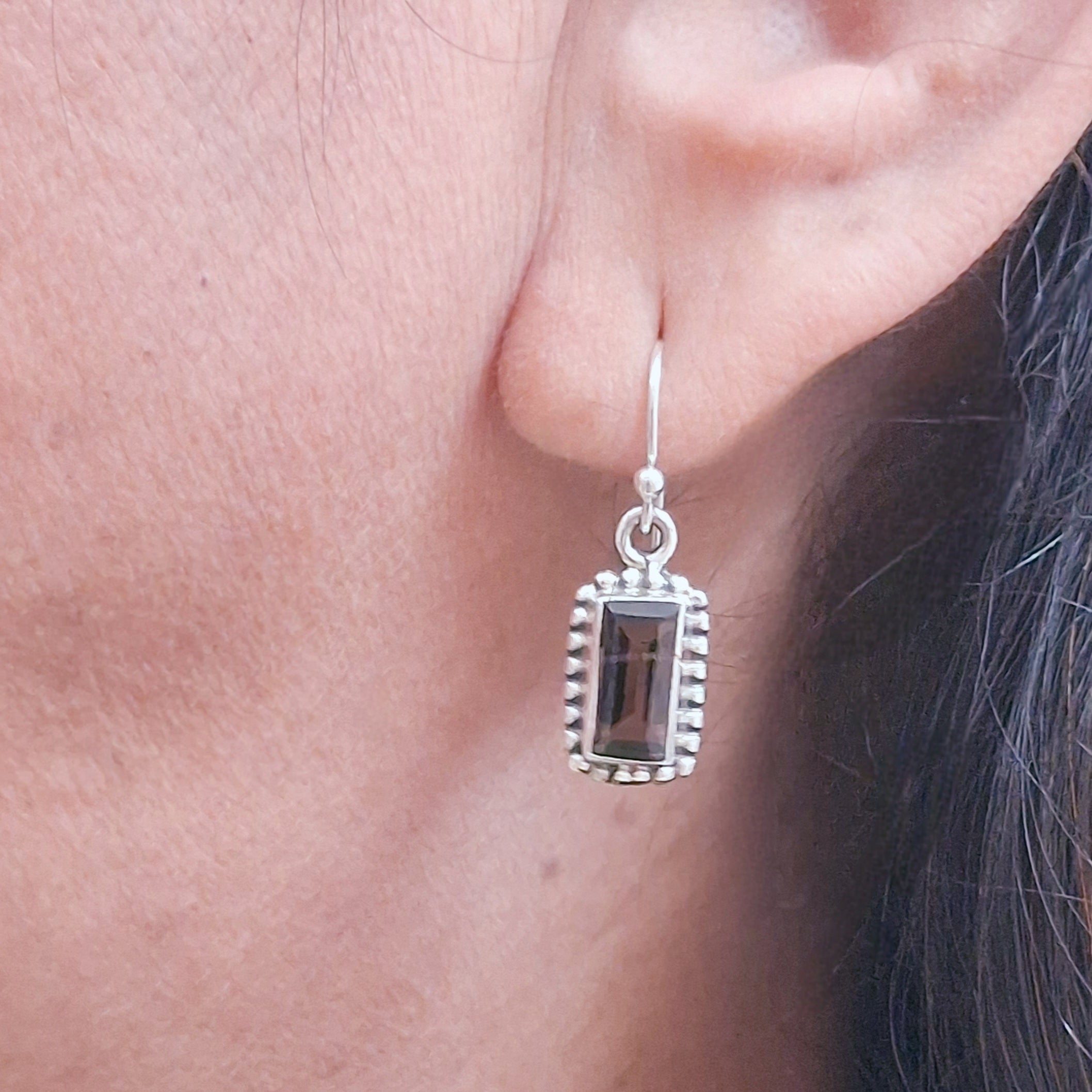Radiant cut Smoky Topaz Silver  Earrings