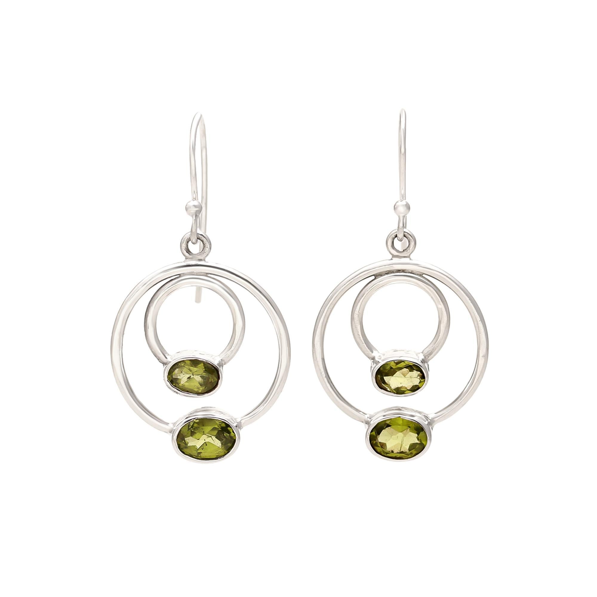 Round Peridot Silver Earrings