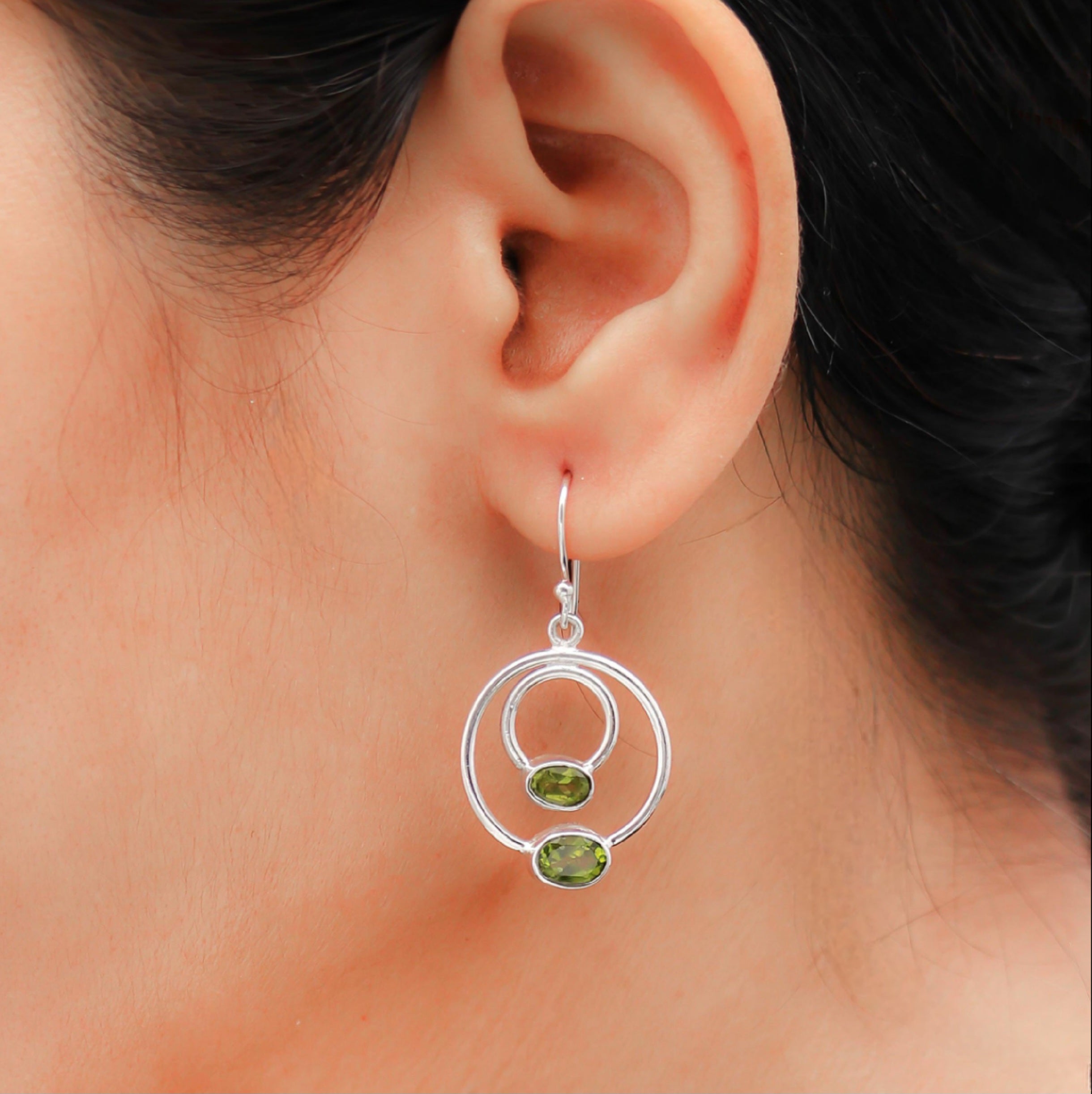 Round Peridot Silver Earrings