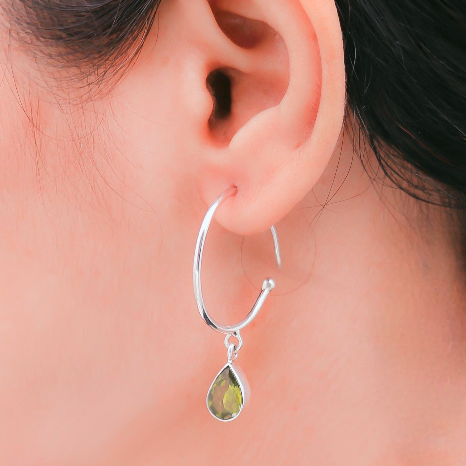 Hoop Peridot Silver Earrings