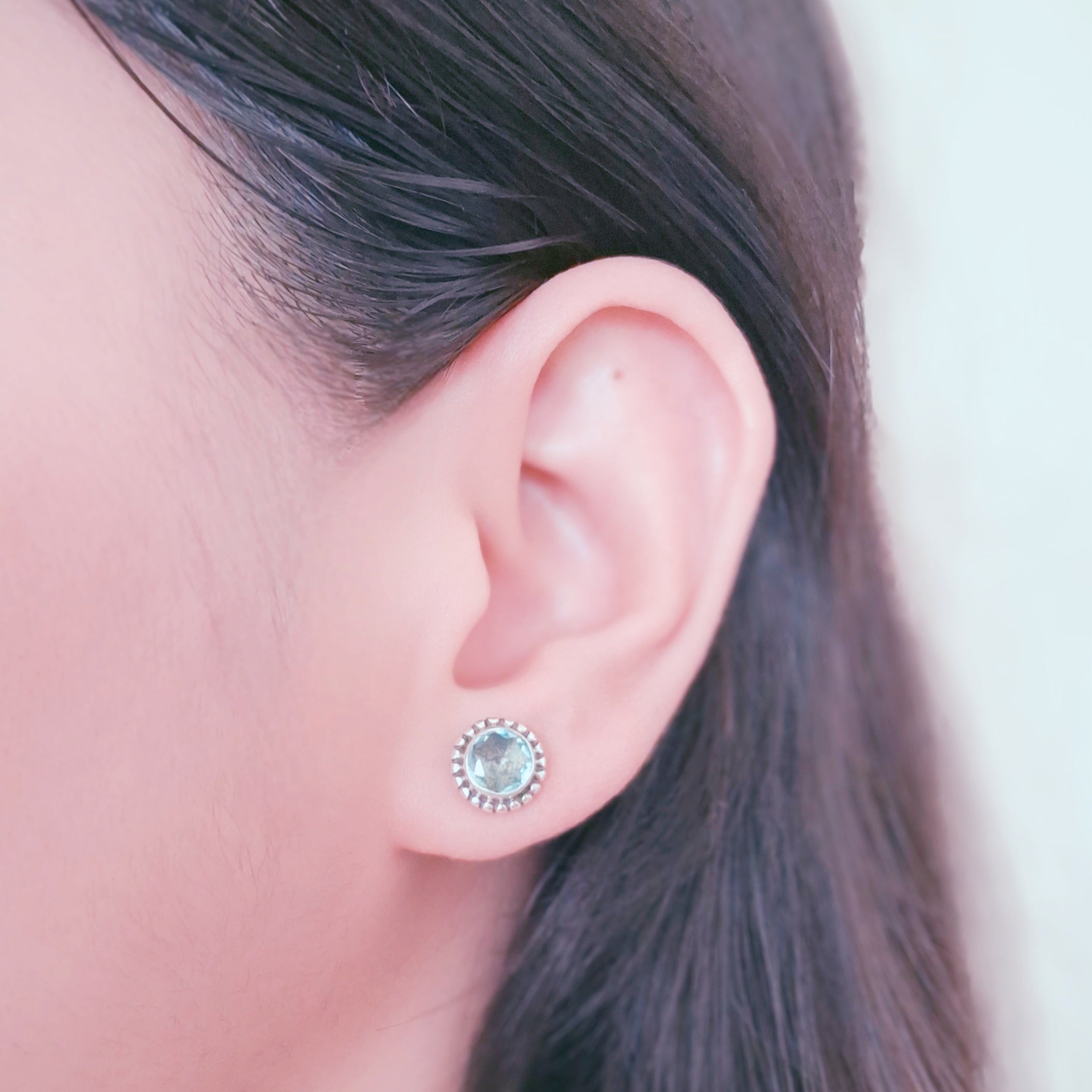 Round Blue Topaz Silver Earrings