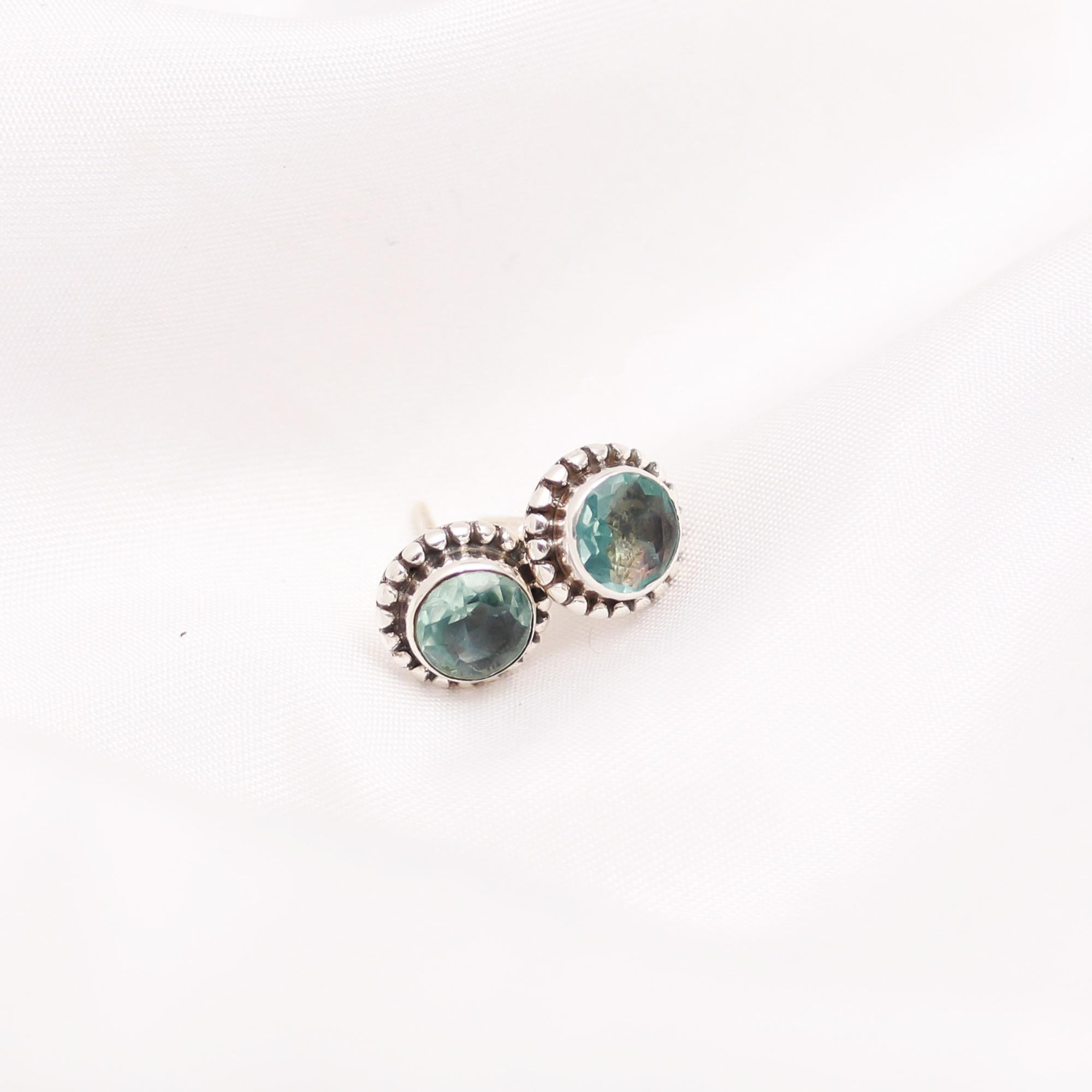 Round Blue Topaz Silver Earrings