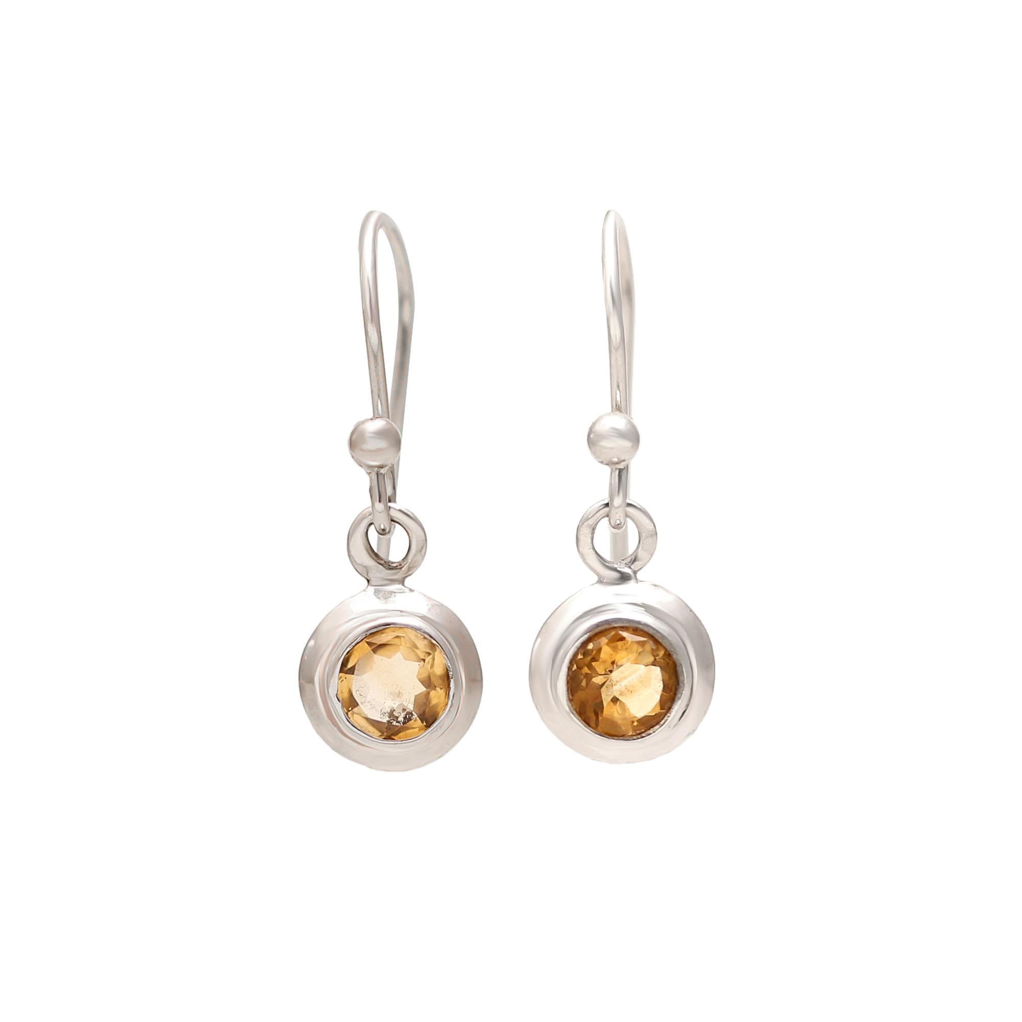 Round Citirine Silver Earrings