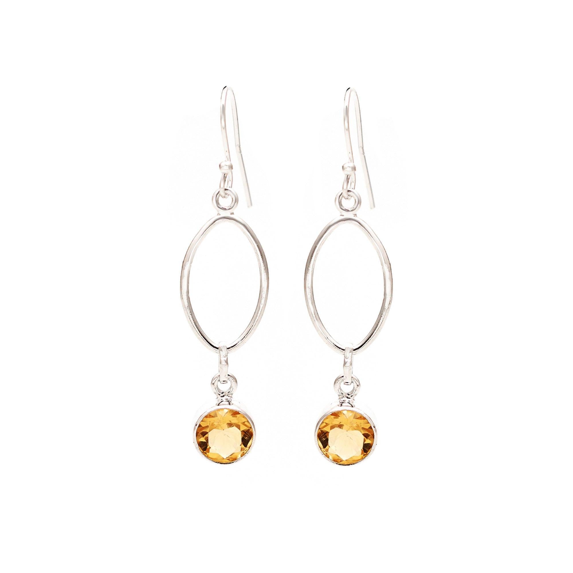 Round Citirine Silver Earrings