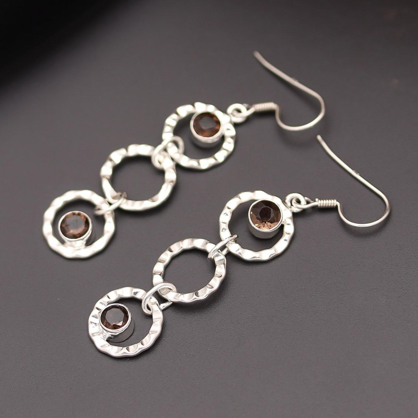 Smoky Topaz Silver Earrings.