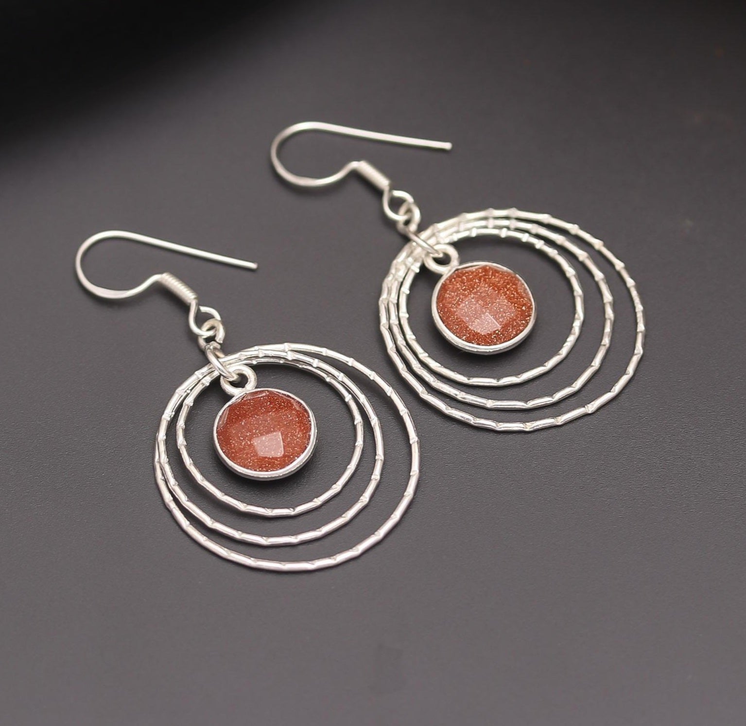 Synthetic Sunstone Silver Earrings.
