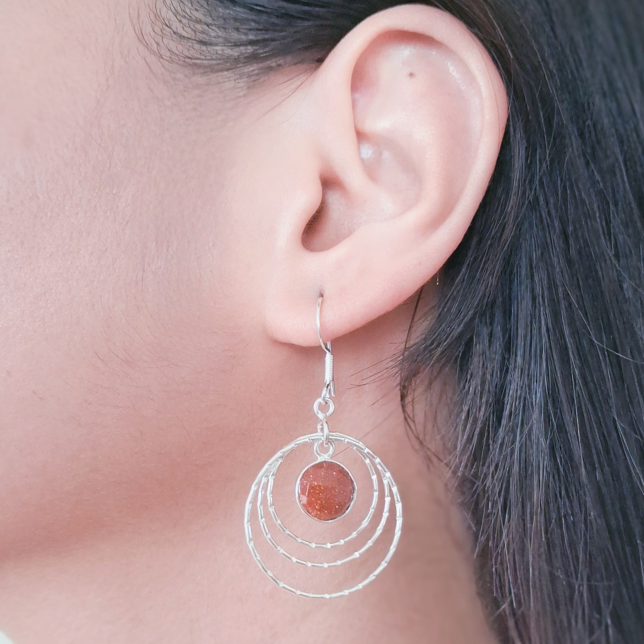 Synthetic Sunstone Silver Earrings.