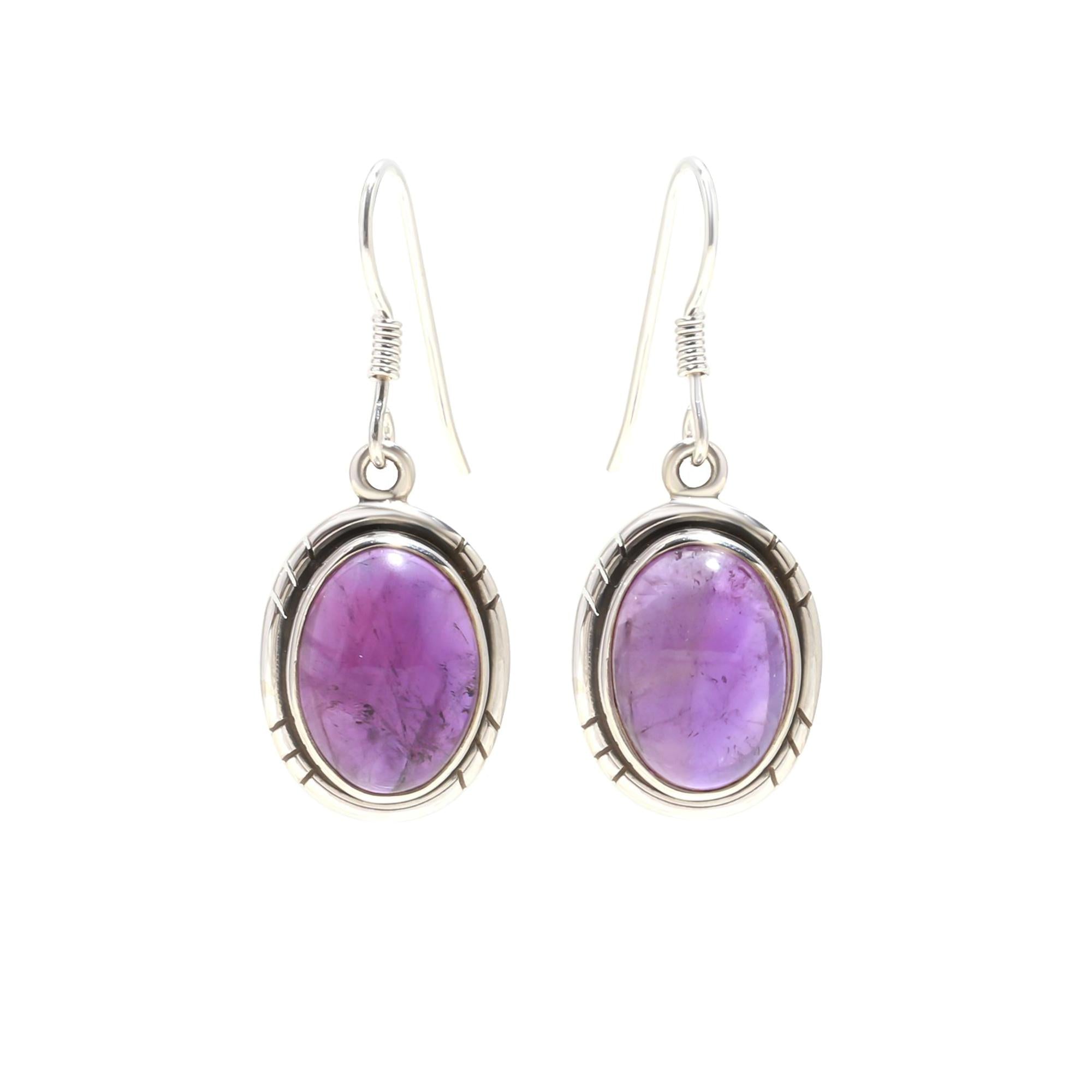 Oval Amethyst Filigree Silver Earrings