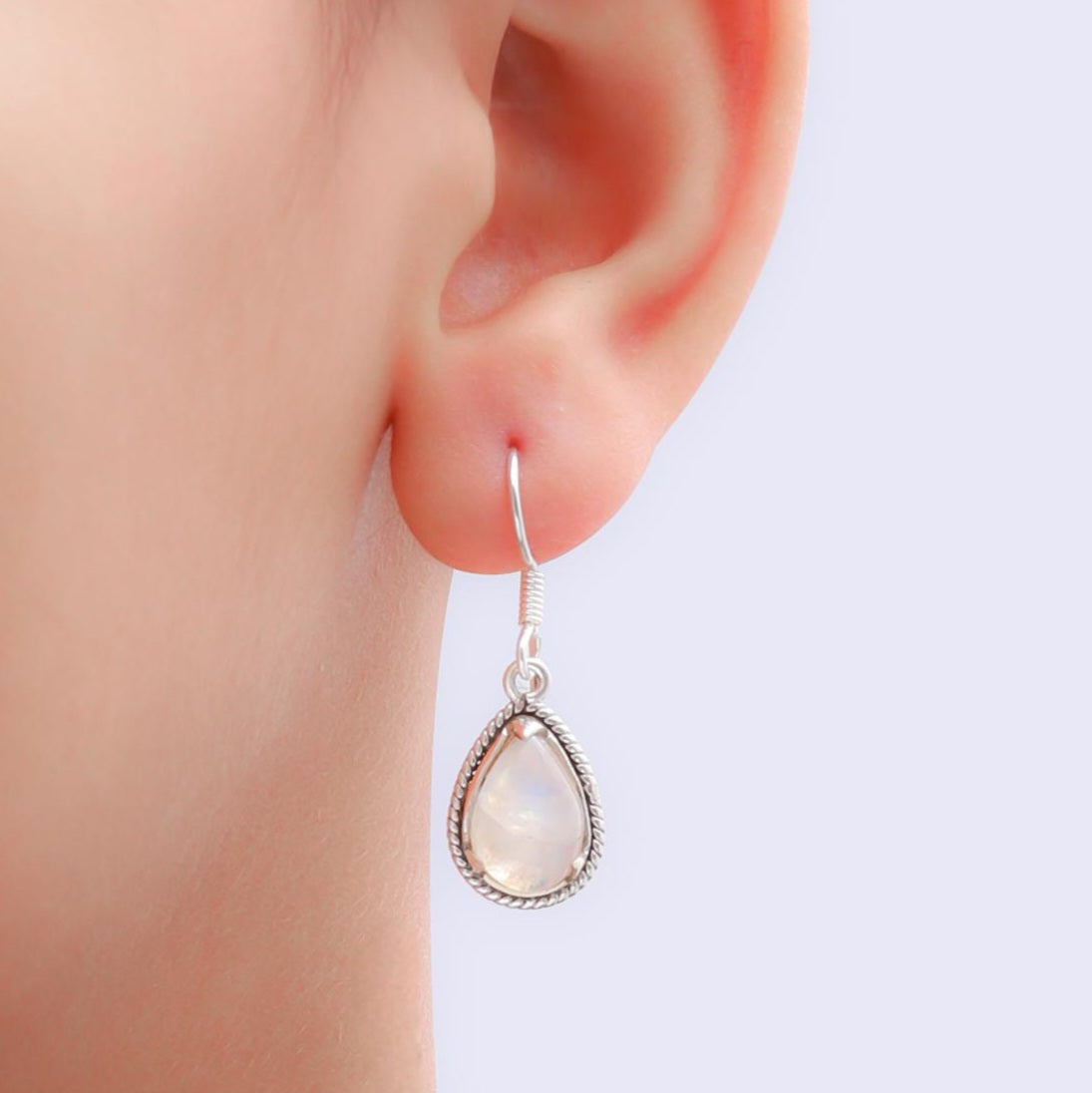 Moonstone Pear Silver Earrings. .