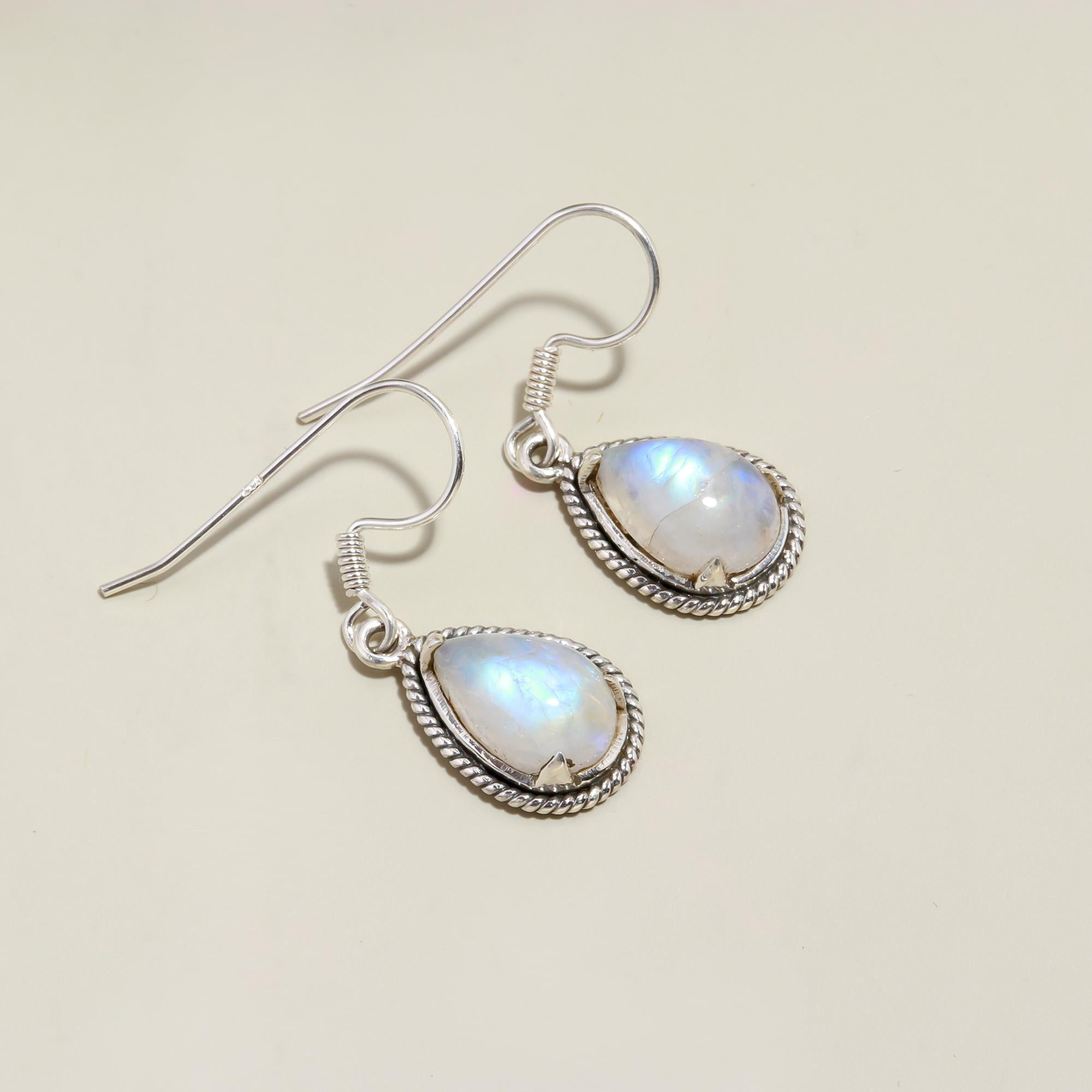 Moonstone Pear Silver Earrings. .