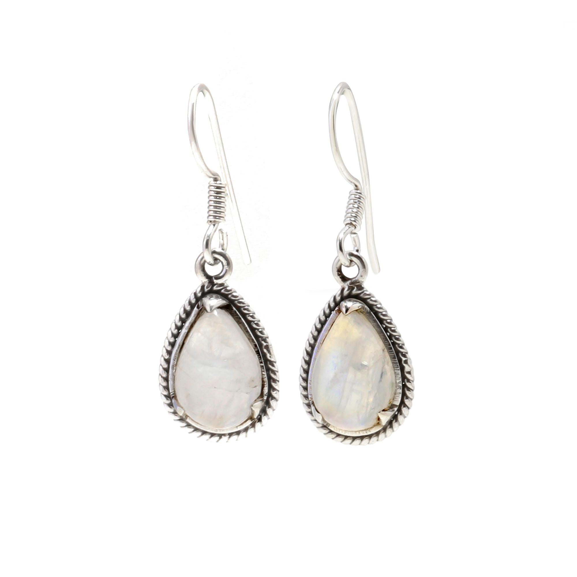 Pear Moonstone Silver Earrings