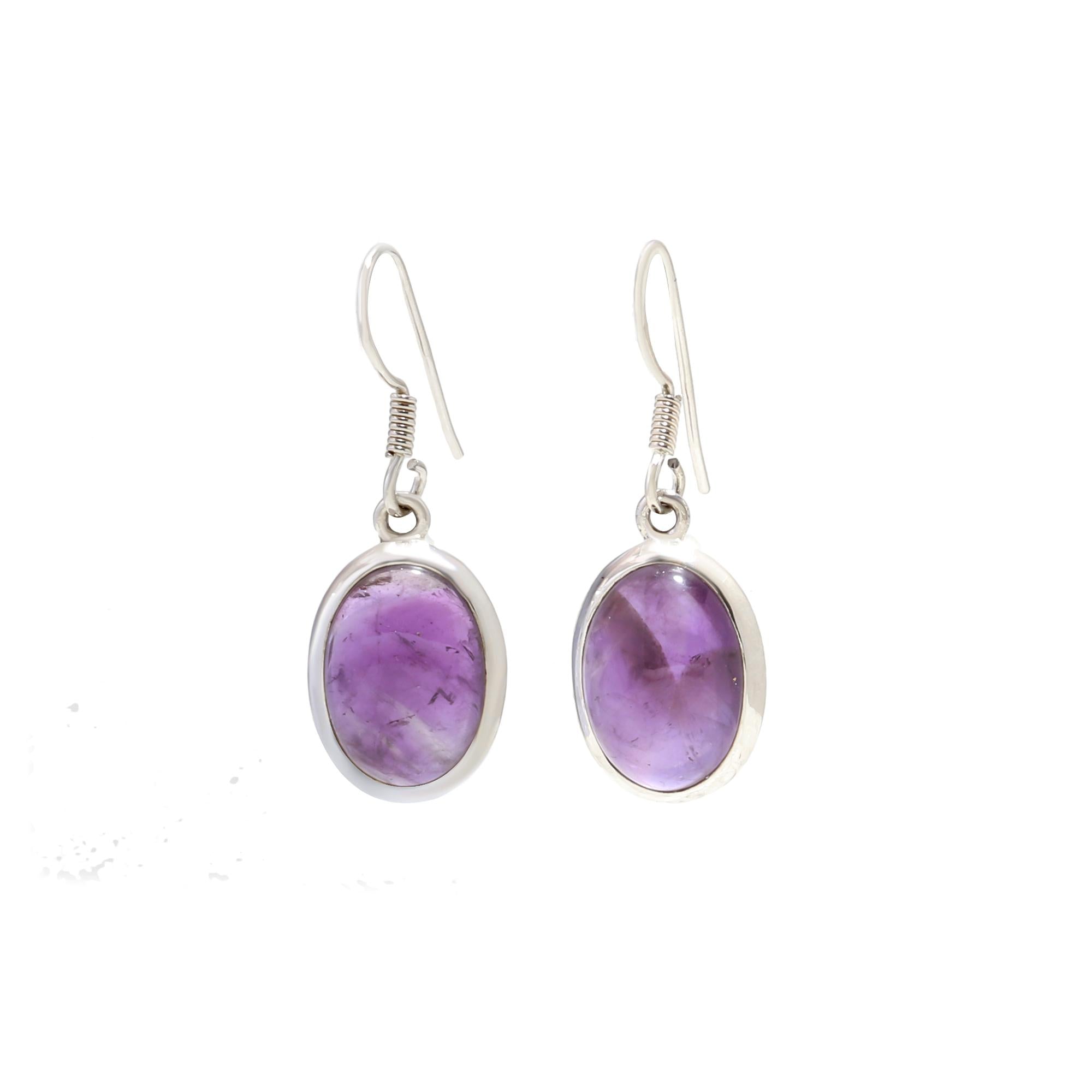 Amethyst Oval Silver Earrings