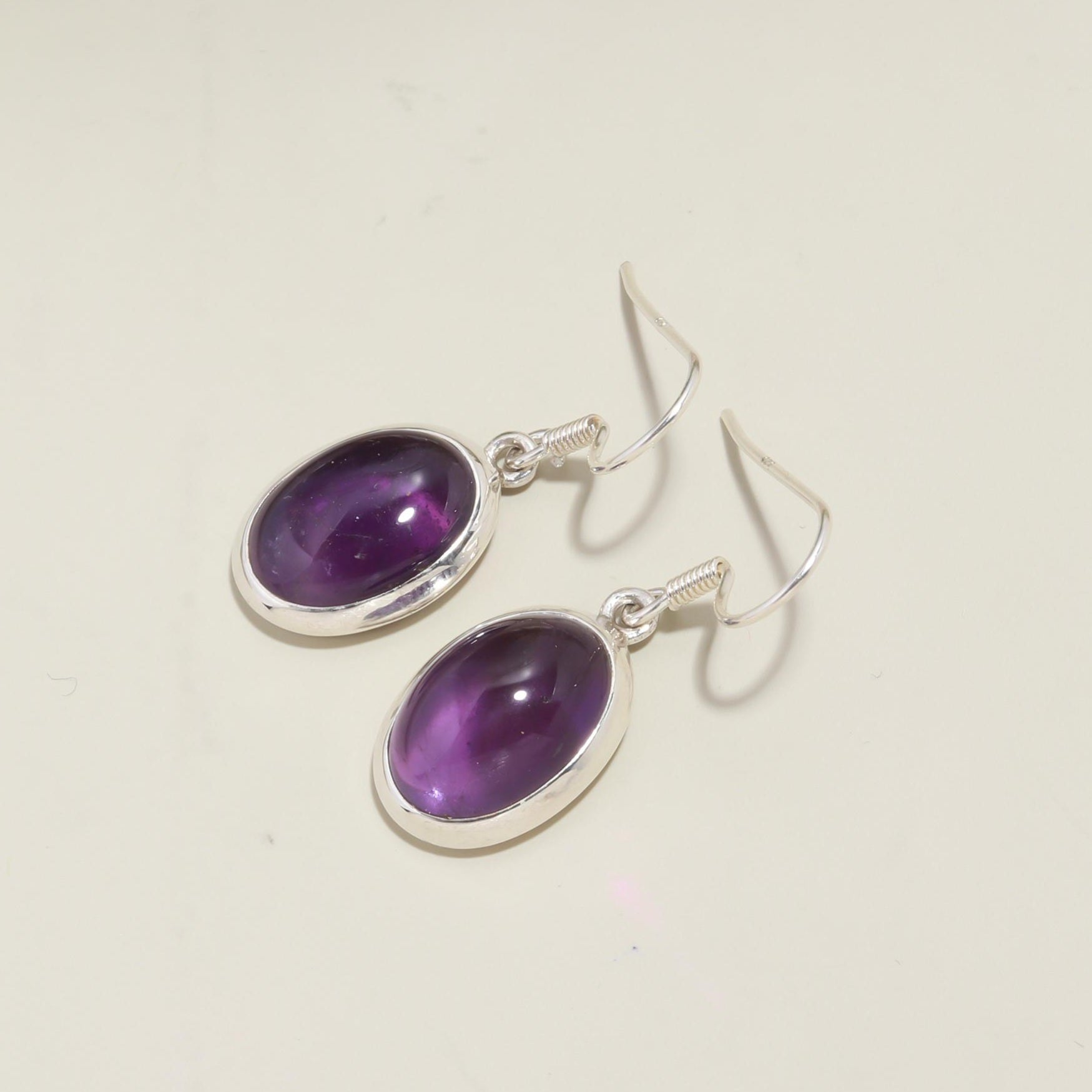 Amethyst Oval Silver Earrings