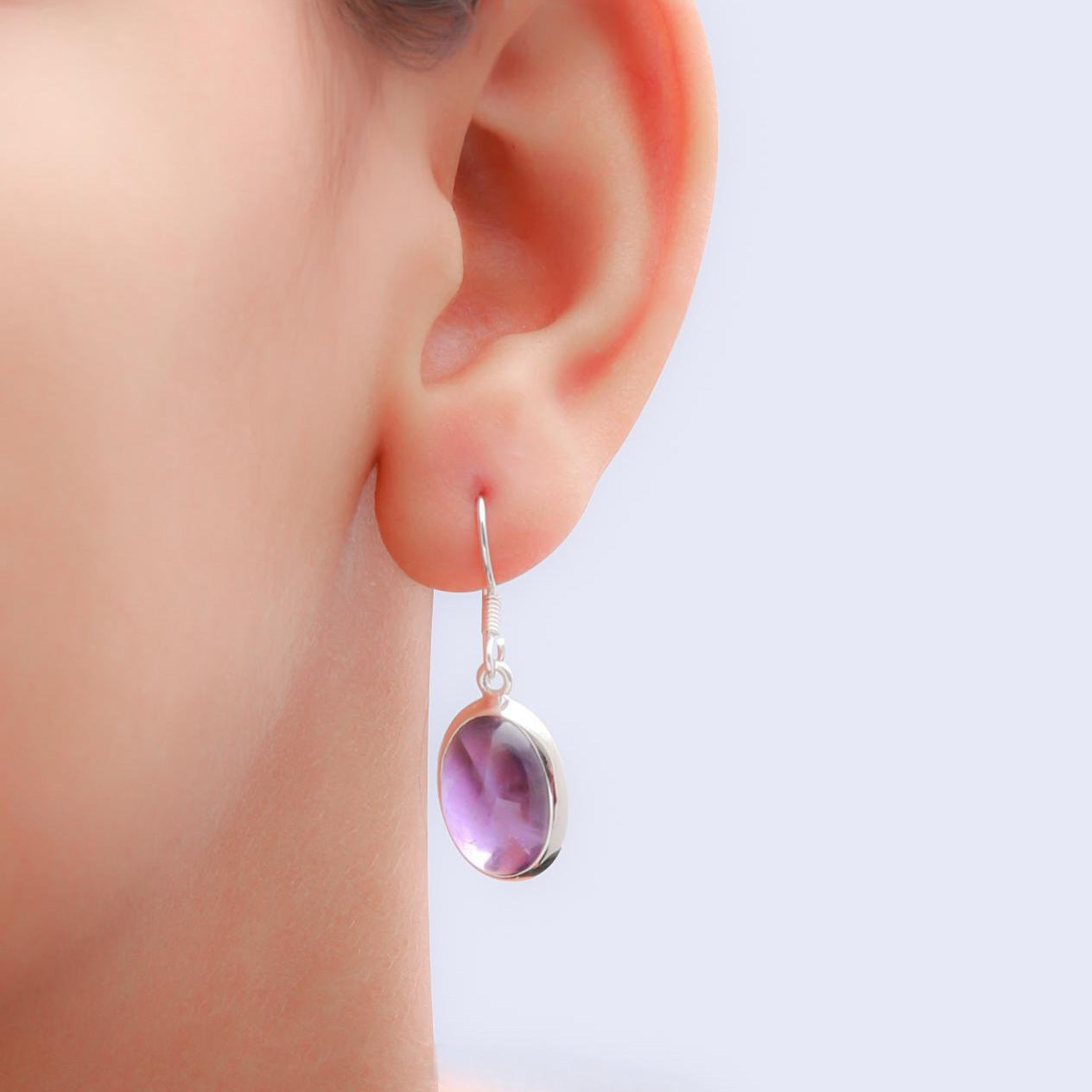 Oval Amethyst Silver Earrings