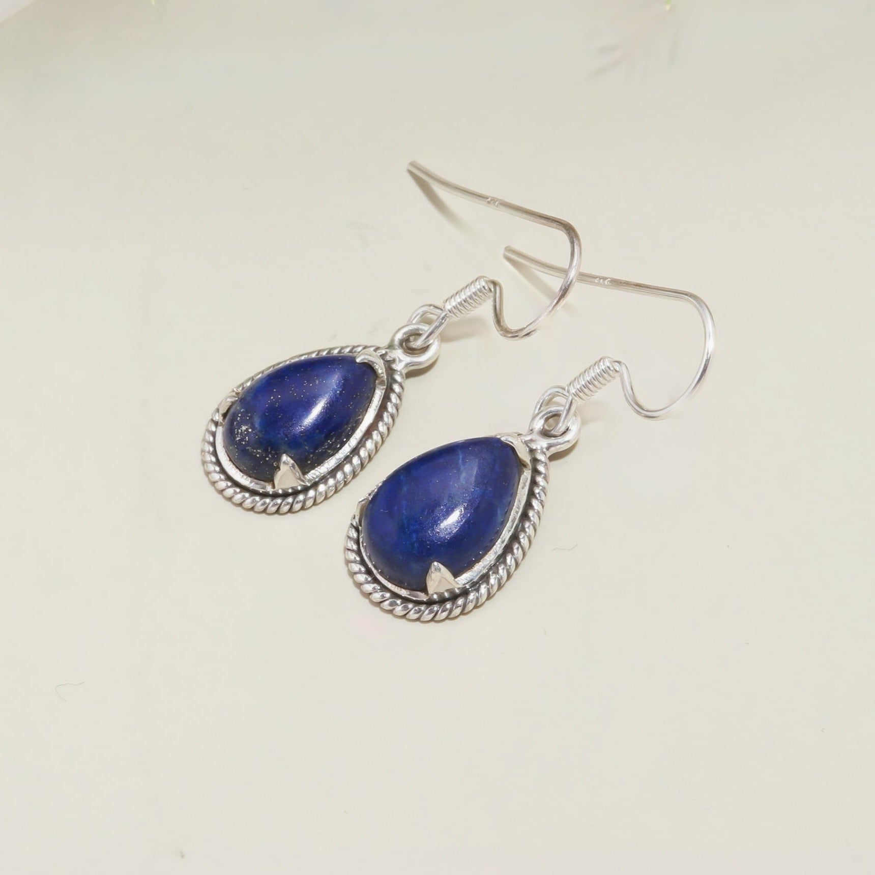 Lapis Pear Silver Earrings.