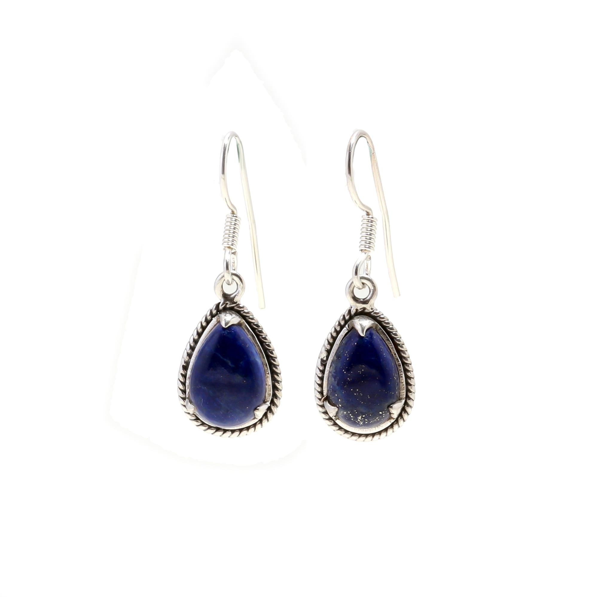 Lapis Pear Silver Earrings.