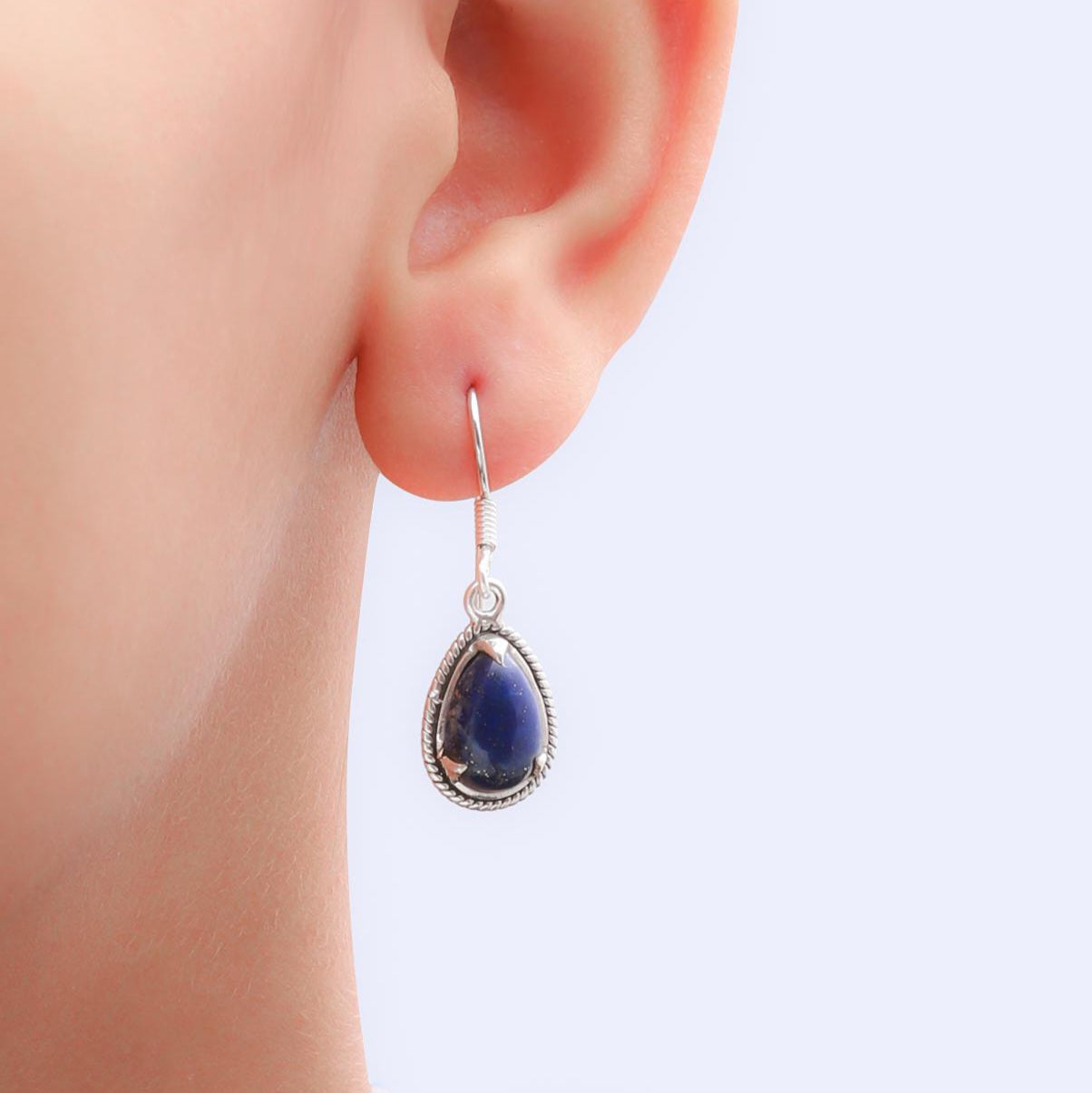 Pear Lapis Silver Earrings
