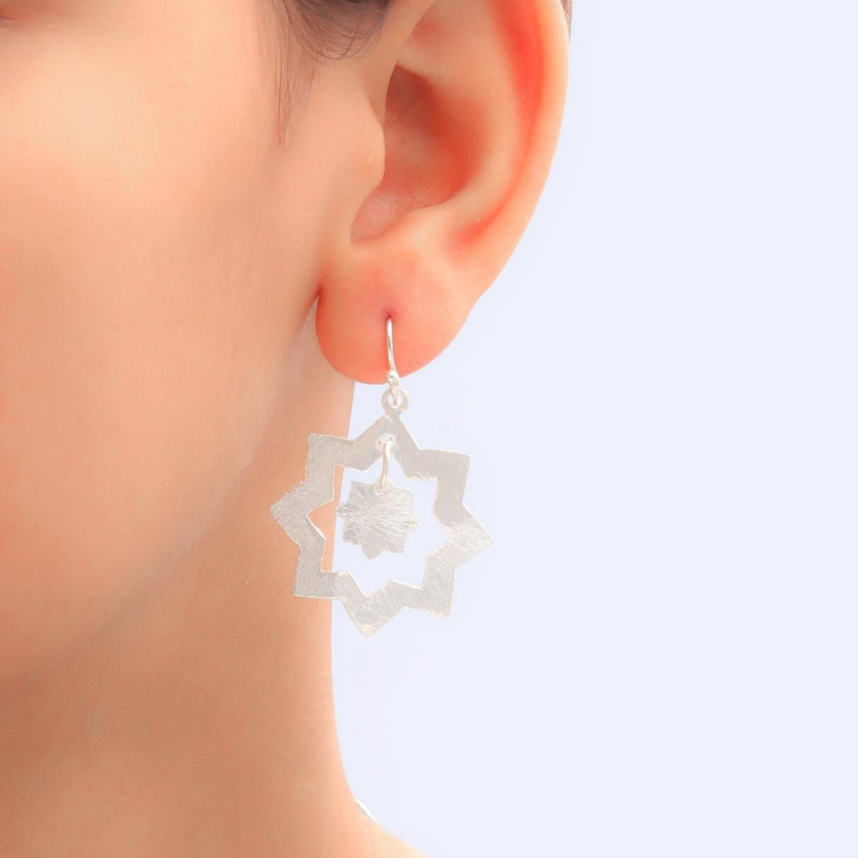 Textured Star Silver Earrings..