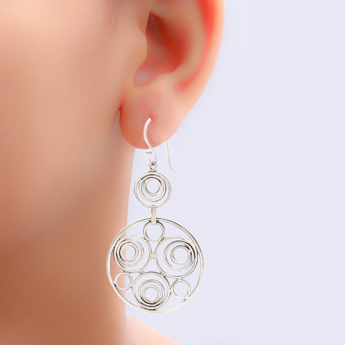 Two Circle Silver Earrings
