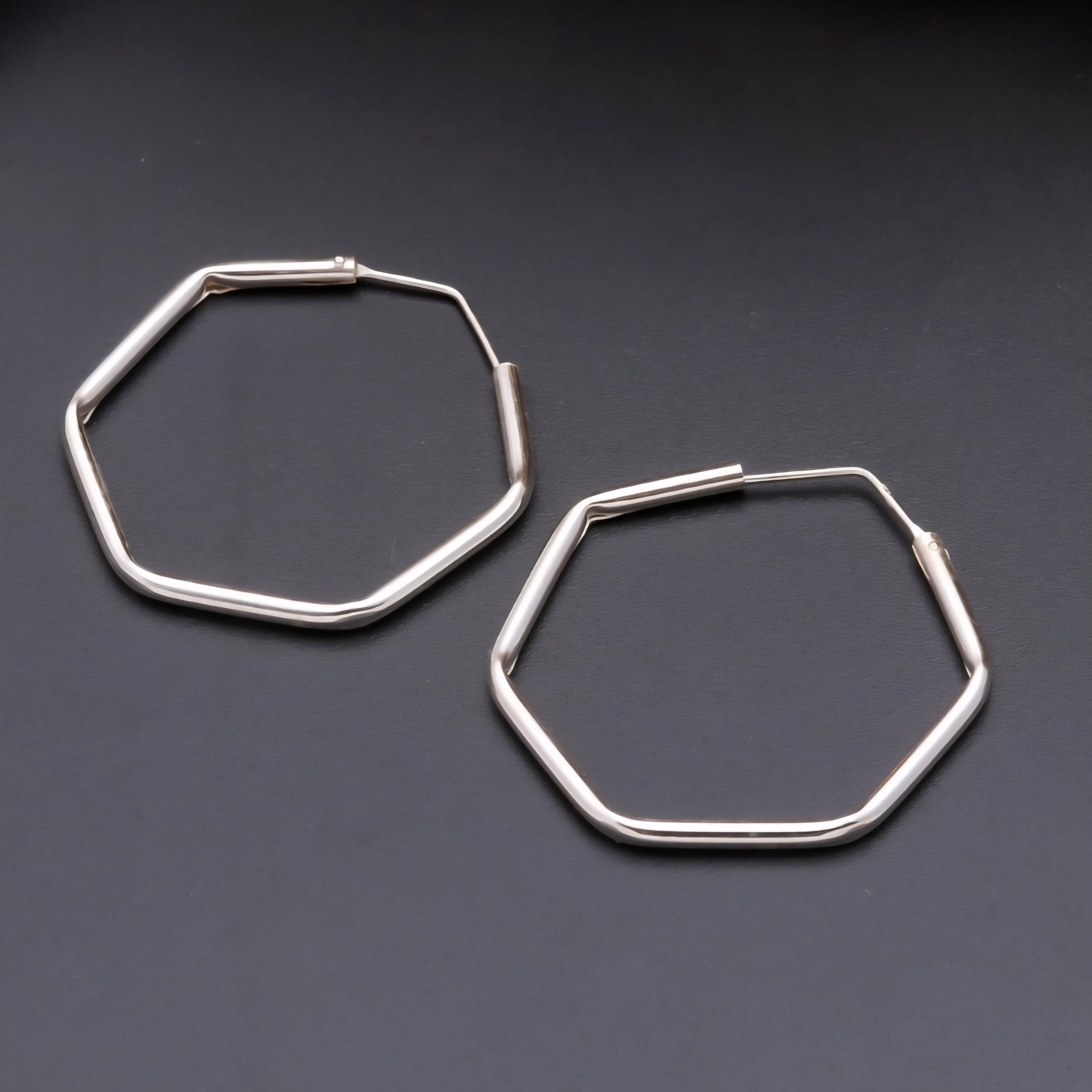 Hexagon Hoop Silver Earrings