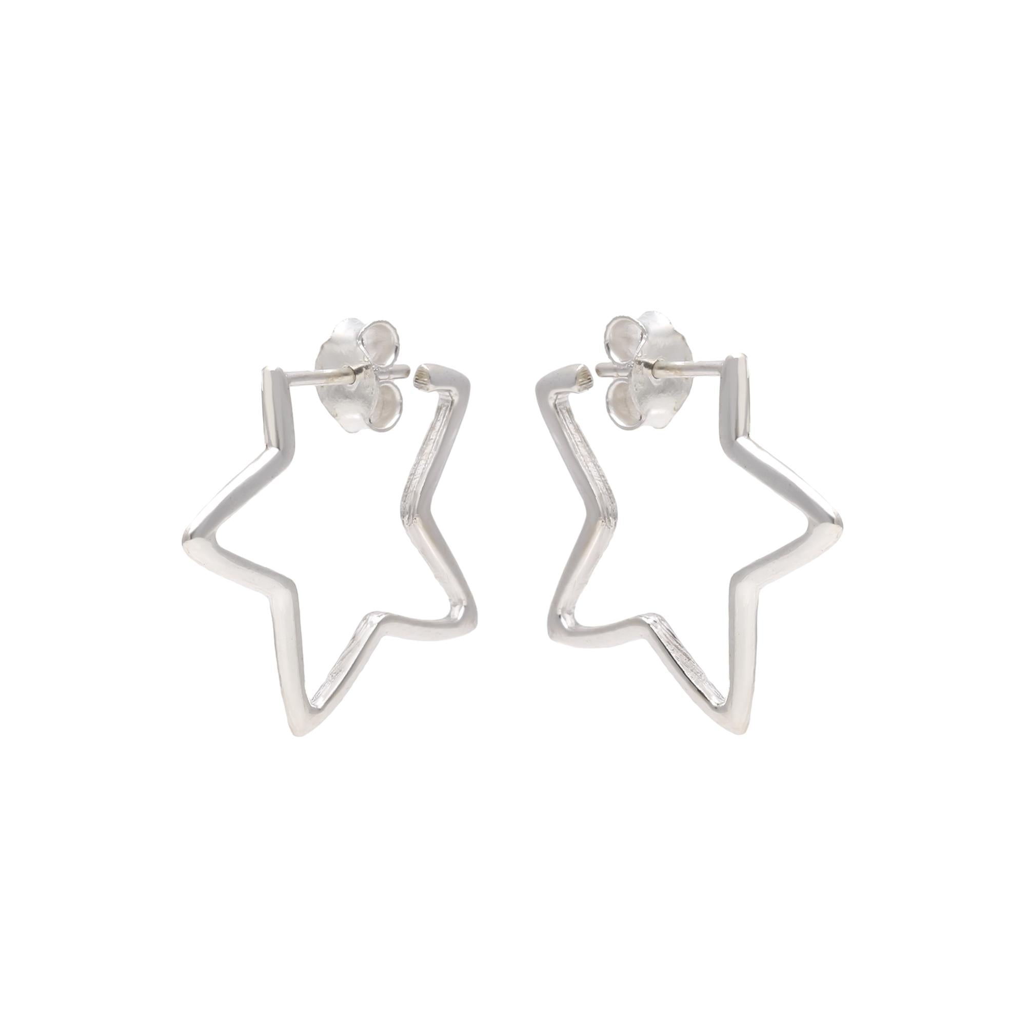 Star hoop Silver Earrings.