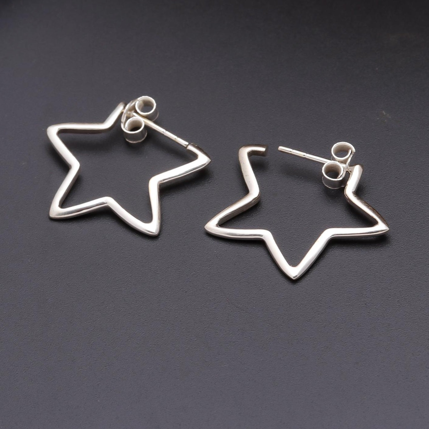 Star hoop Silver Earrings.