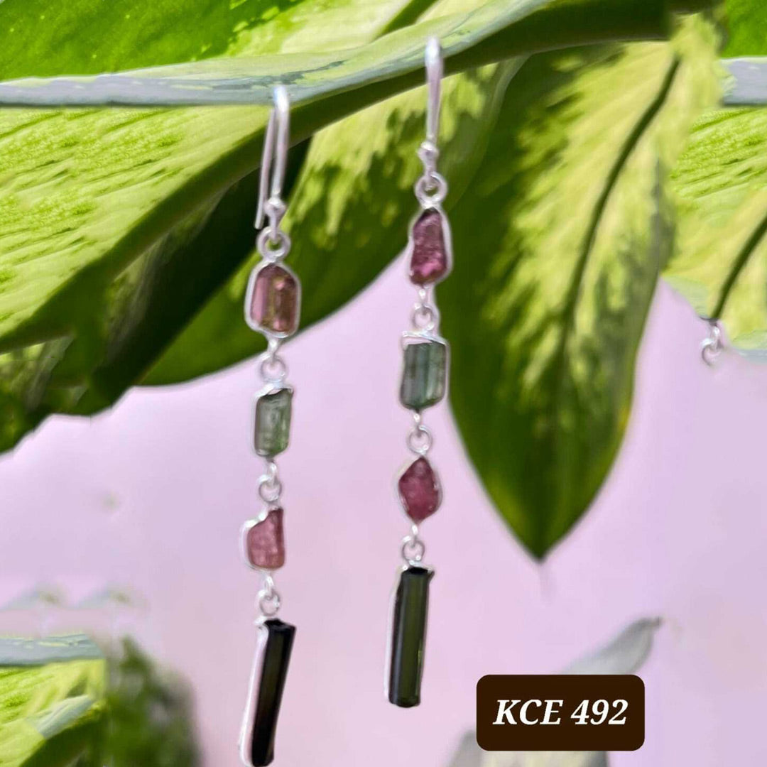 Timeless Uncut Stone Silver chain Danglers