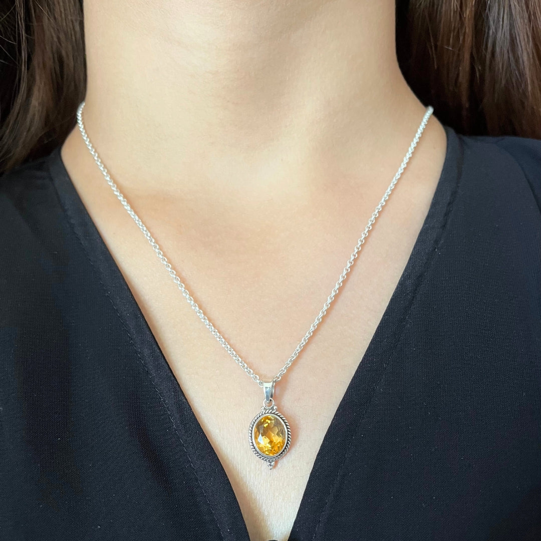 Citrine Silver Pendant.
