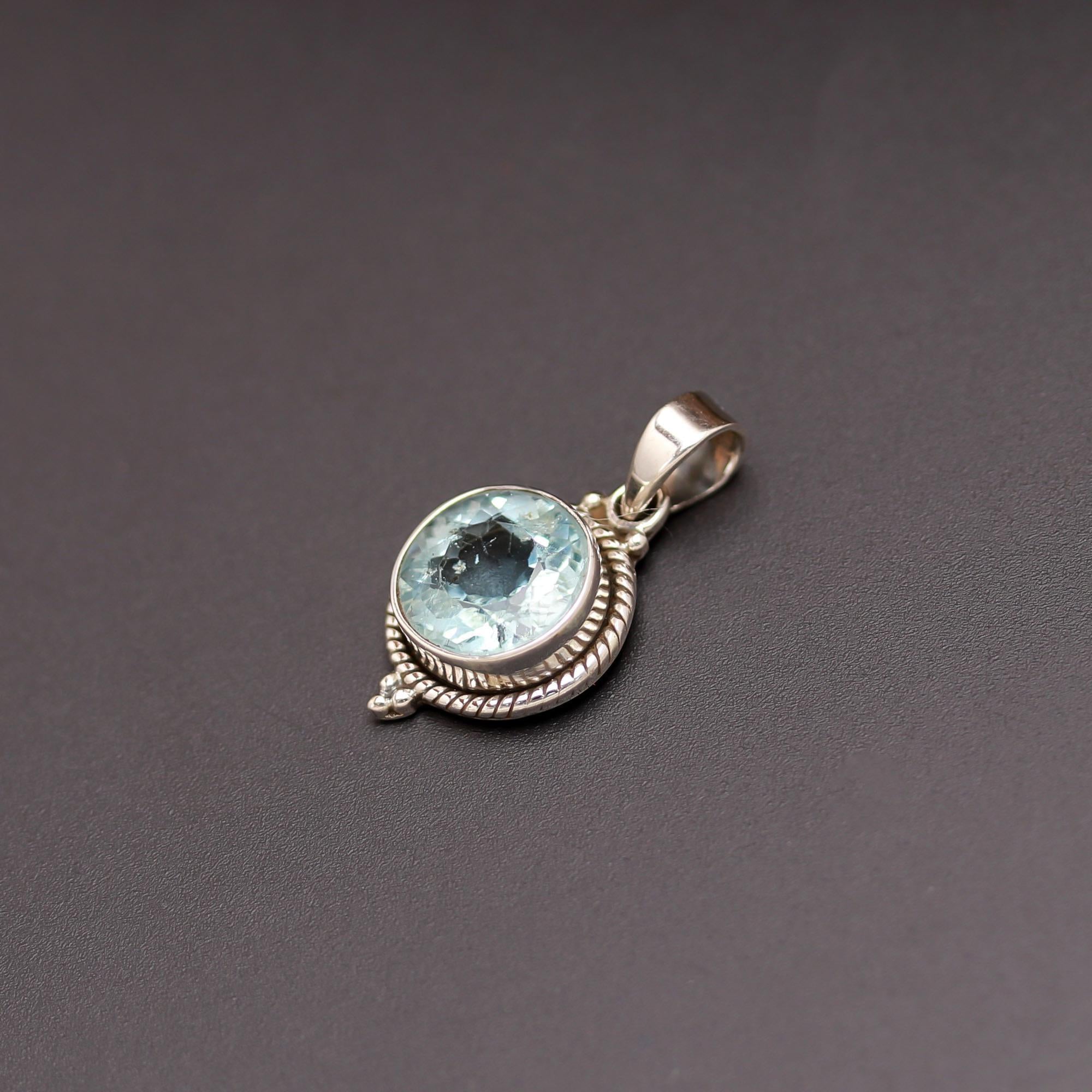 Blue Topaz Silver Pendant.