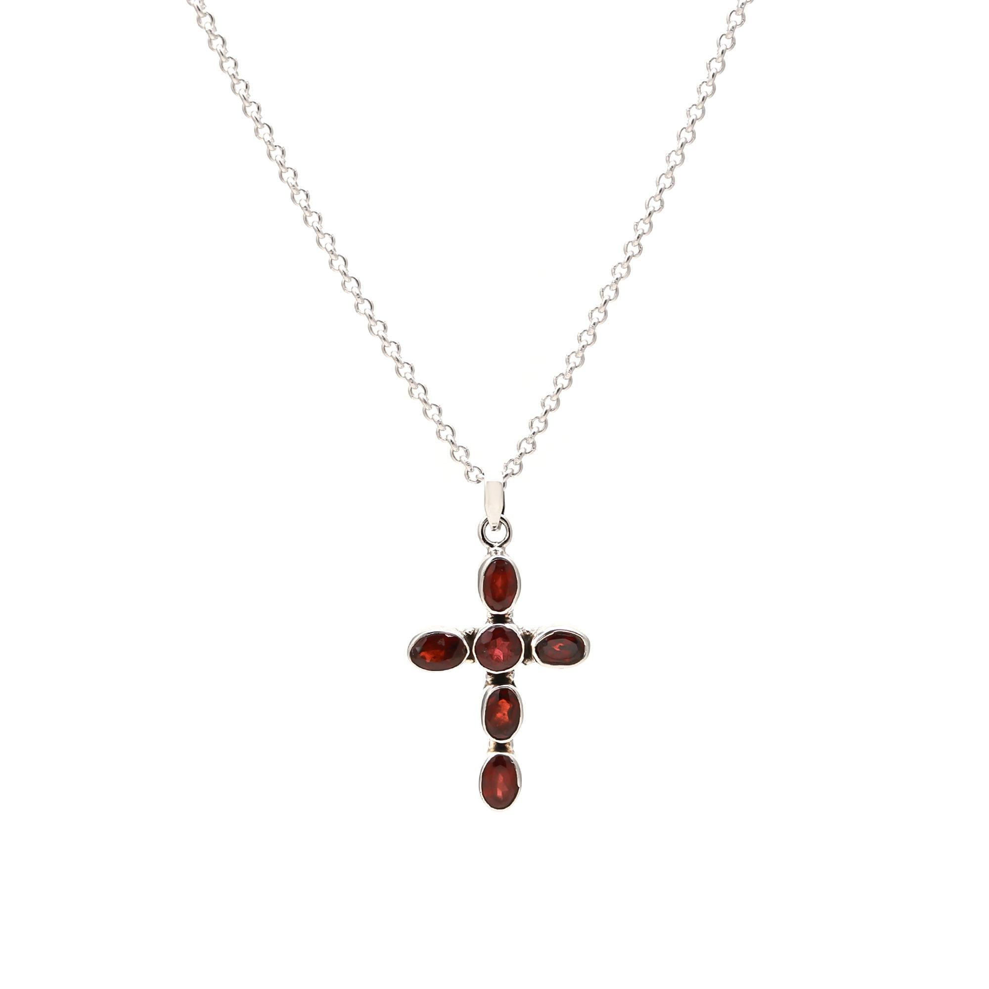 Garnet Cross Silver Pendant.