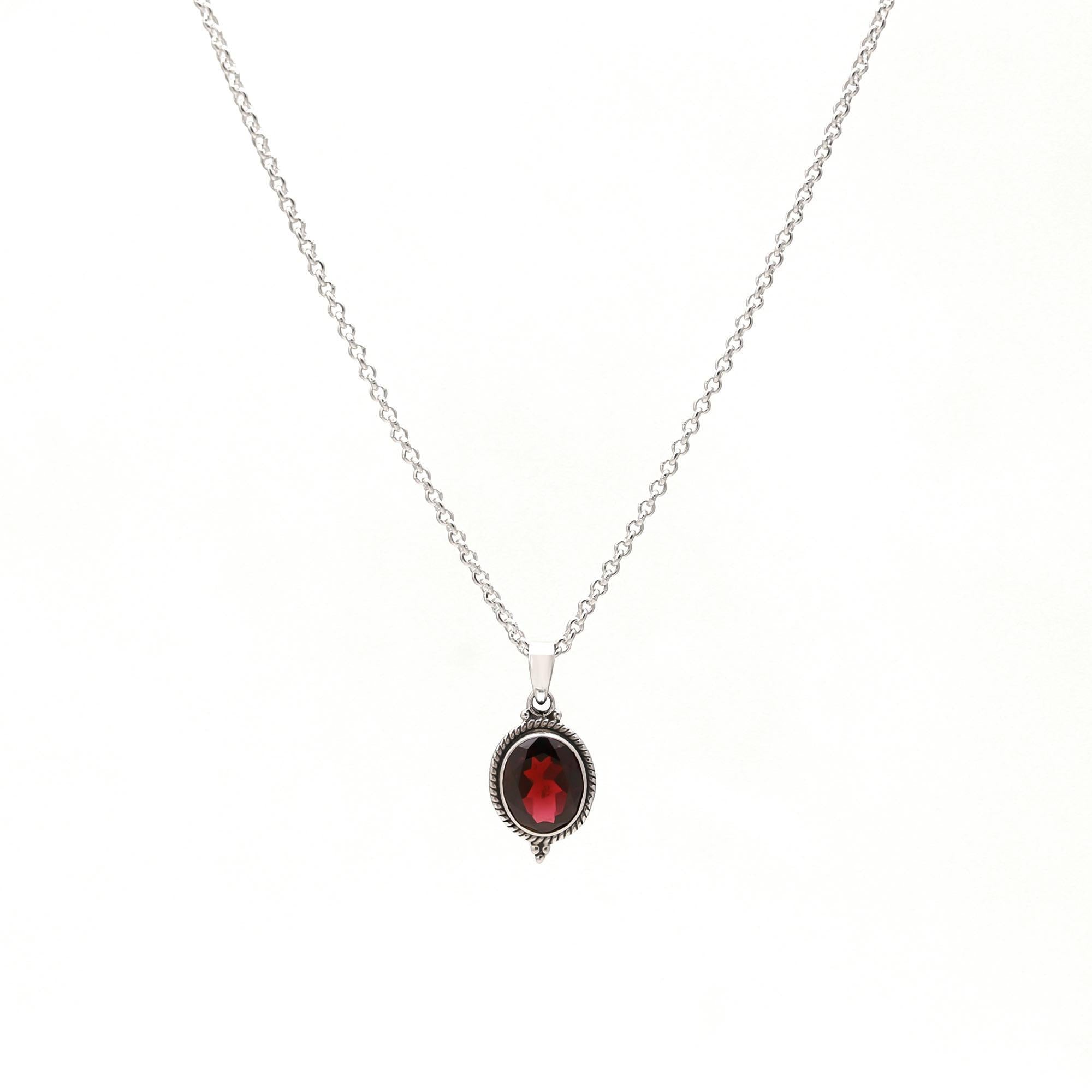 Garnet Oval Silver Pendant.